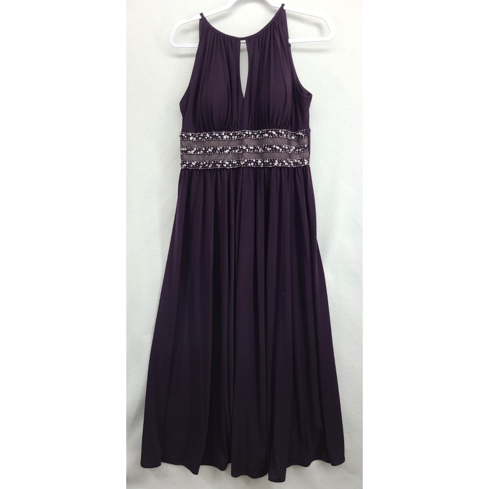 R&M Richards Dress Womens Gown 10 Ruched Purple Beaded Halter Formal Evening
